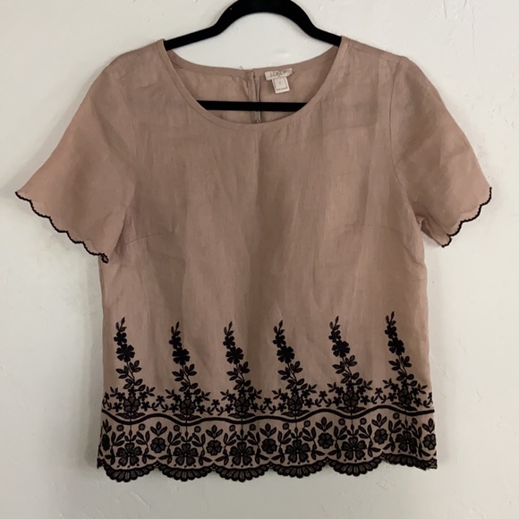 J.Crew Scalloped Embroidered Linen top Shirt - Picture 2 of 8